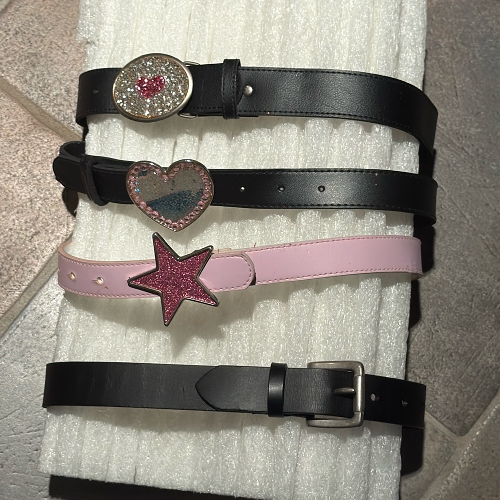 Size 4-6 girls belts Black or Pink Heart Star Glitter Rhinestone